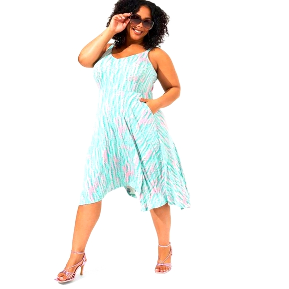 NEW NWT Torrid Plus Size Midi Super Soft Hankerchief Sangria Sunset Dress Sz 2X - Picture 1 of 8